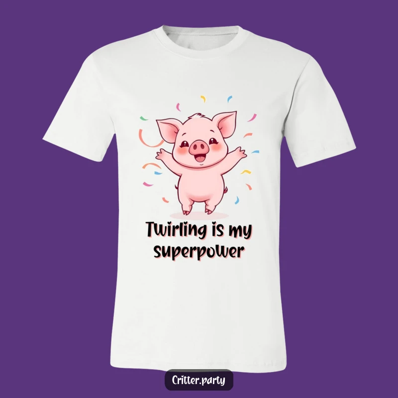 Funny Kawaii Piglet Twirling T-Shirt: Joyful Streamer Piggy Tee, Perfect Humorous Gift