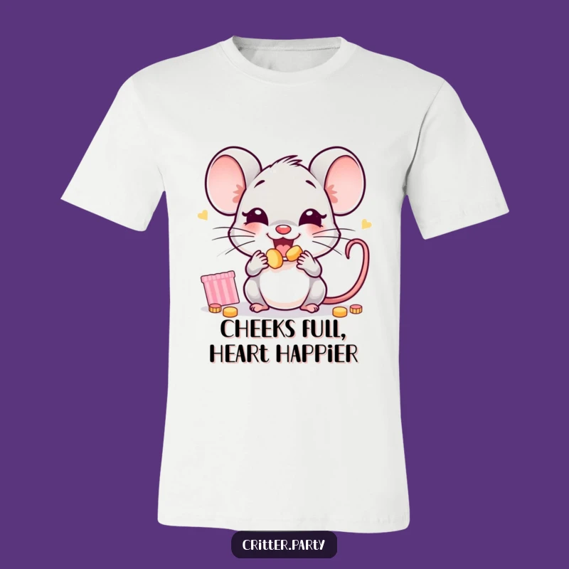 Funny Mouse T-Shirt: Cute Character Stuffing Cheeks with Party Snacks
