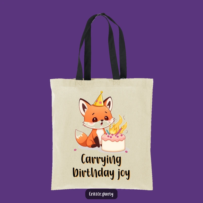 Funny Fox Cub Tote Bag: Carry the Surprise of Exploding Cake Fun