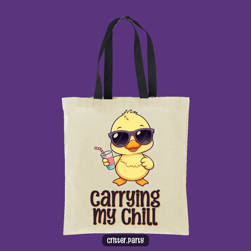 Funny Kawaii Duckling Sunglasses Tote Bag: Cool Drink Duck Accessory, Hilarious Gift Idea