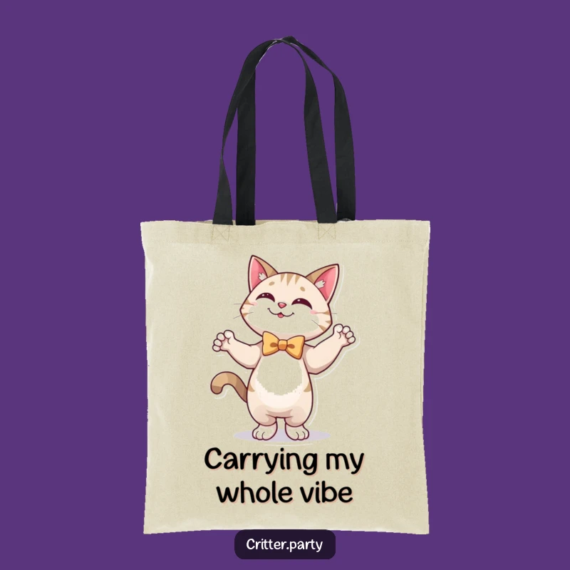 Funny Cat Tote Bag: Happy Cat Dancing in Bow Tie, Chic & Hilarious Accessory