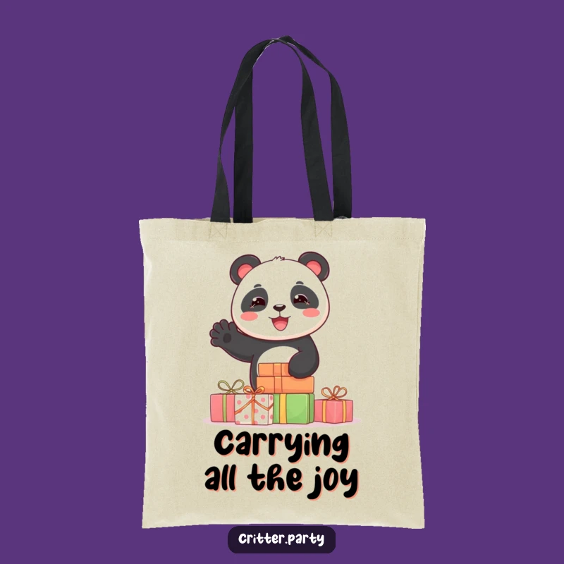 Funny Panda Tote Bag: Joyful Panda Waving From Presents, Chic & Hilarious Accessory