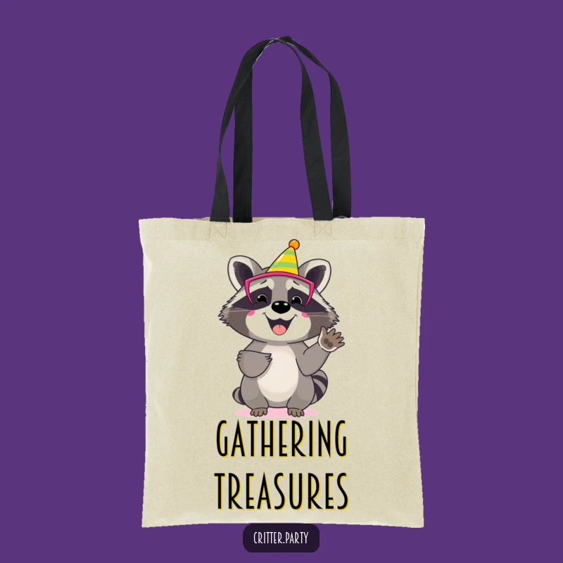 Funny Raccoon Party Mask Tote Bag: Cheerful Clapping Character Bag