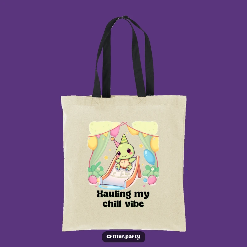 Funny Kawaii Turtle Party Slide Tote Bag: Happy Turtle Accessory, Hilarious Gift Idea