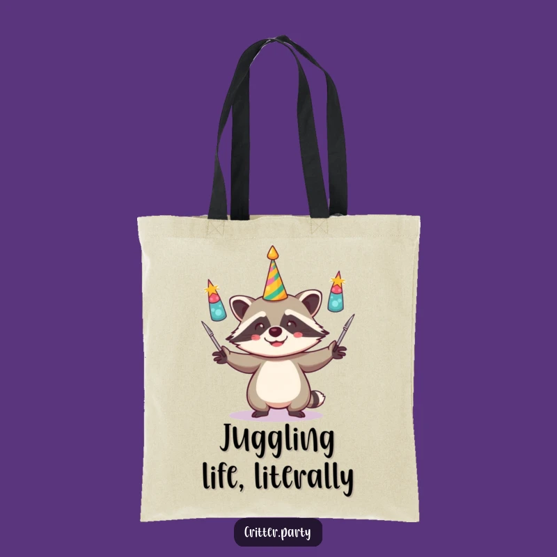 Funny Raccoon Juggling Party Horns Tote Bag: Carry Your Fun Around